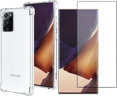 Hoesje geschikt voor Samsung Galaxy Note 20 Ultra - Anti Shock Proof Siliconen Back Cover Case Hoes Transparant - PET Folie Screenprotector