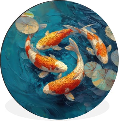 WallCircle - Wandcirkel - Muurcirkel - Vissen - Waterlelies - Oranje - Water - Aluminium - Dibond - 30x30 cm - Binnen en Buiten