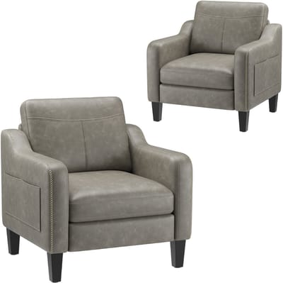 Colamy - Fauteuil van leer - met zijopbergzak - belastbaar tot 136 kg - geschikt voor woonkamer/kantoor/studie - GY