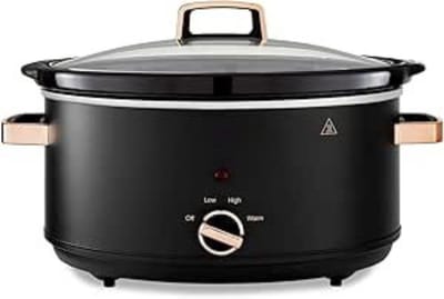 RONN® Slowcooker met Timer - Crockpot - Stoompot - Inclusief Warmhoudfunctie - 6,5 Liter - Zwart / Roze Goud -‎30cm x 42cm x 26cm; 5.21 kg