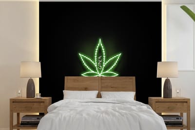 Behang - Fotobehang Gaming - Tekst - Neon - Happy gaming - Groen - Breedte 280 cm x hoogte 280 cm