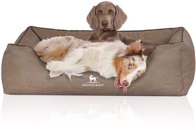 Knuffelwuff orthopedisch Hondenbed Rockland van kunstleer XL 105 x 75cm steenkleurig