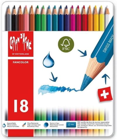 Caran D'ache Fancolor Kleurpotloden - 18 stuks - Wateroplosbaar - Swiss Made