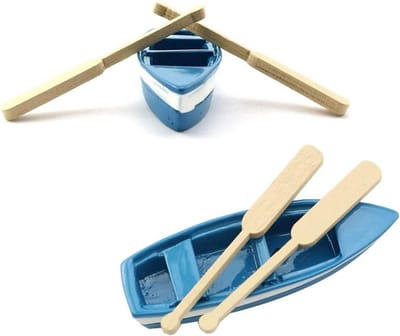 Set van 2 Miniatuur Blauwe Roeiboten - Hars Model voor Taartdecoratie en Diorama