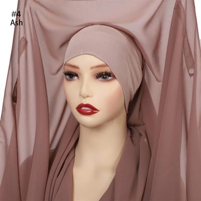 Châles Hijab Instantanés en Mousseline à Bulles Simples Avec Bonnets Enveloppement de Haute Qualité Plage Bufandas Ramadan Islamique Musulman Sjaal Prêt à Porter beige
