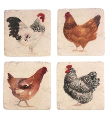 Onderzetters Kip/Haan, s/4 9,8x0,7x9,8cm