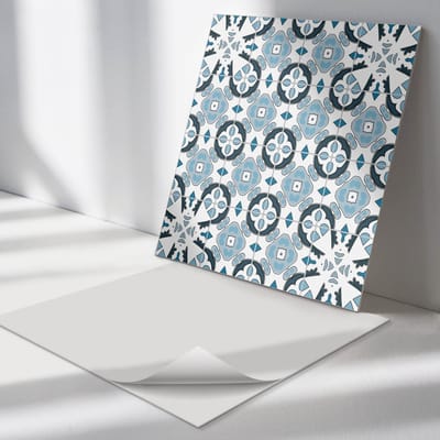 Wallfluent Vinyl Tegels - Geometrisch tegelpatroon Vinyl Wandtegels - 30 cm x 30 cm - Blauw PVC Tegels - 9 stuks - Vierkant PVC Tegels - Texturen Plaktegels - Wand PVC Tegels - Plaktegels Keuken en Badkamer