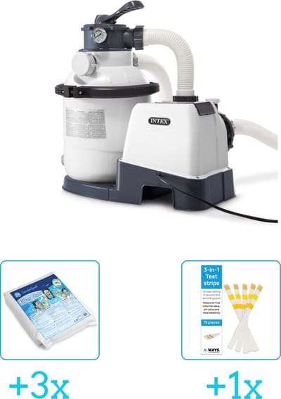 Intex 26644GS Zandfilterpomp - SX1500 - 4000 liter per uur inclusief Comfortpool Glasparels - Voor Filterpomp - 20kg (3 stuks) & WAYS Testrips (1 stuks)