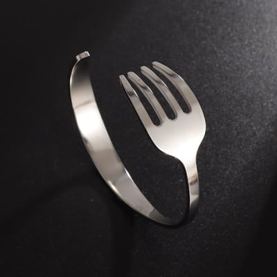 Bijoux Créatifs de Personnalité Simples en Acier Inoxydable pour Hommes et Femmes Amitié Universel Bracelet Ouvert Type Fourchette Bijoux de Main black