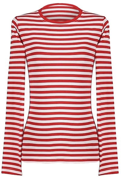 Dames gestreept shirt lange mouwen rood-wit – geschikt voor dagelijks gebruik
