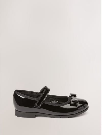 Next - Meisjes - School - Leren Mary Jane-schoenen met strik en brede pasvorm (G) - Zwart
