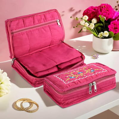 Juwelendoos Set - Sieraden Organizer - Veilig Opbergen - 7 Ritsvakken - 27x16x7 cm - Roze