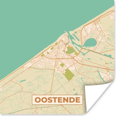 Poster Plattegrond - Stadskaart - Oostende - België - Kaart - 100x100 cm XXL