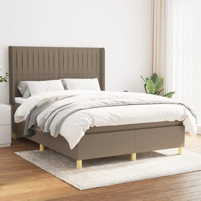 vidaXL - Boxspring - met - matras - stof - taupe - 140x190 - cm