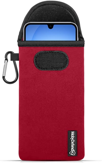 MobyDefend Hoesje - Geschikt voor Samsung Galaxy A17 - Neopreen Pouch Met Karabijnhaak - Insteek - Riemlus - Rood