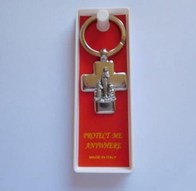 Sleutelhanger Maria van Lourdes zilverkleur.