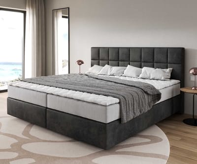 Boxspring bed Dream-Fine Microvezel antraciet vintage 200x200 cm met pocketveringmatras en visco-topper