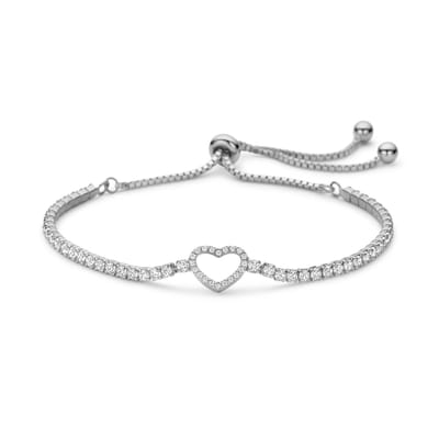 New Bling - 9NB-1560 - zilveren armband - verstelbaar- hart - 925 sterling silver - 24cm - rhodium plated