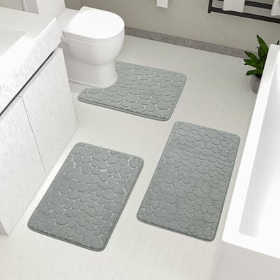 3-delige Geheugenfoam Badkamer Tapijt Set - Dikke Antislip, Absorberend en Wasbaar in Lichtgrijs voor Bad, Toilet en Vloer