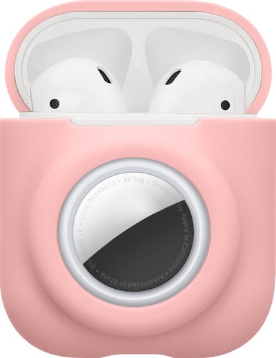kwmobile oordopjes case geschikt voor Apple Airpods 1 & 2 hoesje - Oortjes cover met AirTag houder - In-ear koptelefoon hoes - Silicone in oudroze