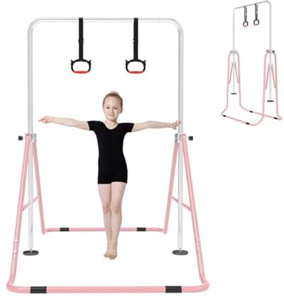 Verstelbare Gymnastiekstang met Ringen voor Kinderen - Opvouwbare Gymnastiekapparatuur voor Thuis en Buiten