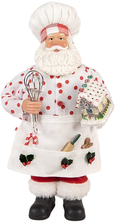 Clayre & Eef Kerstdecoratie Beeld Kerstman 13x10x28 cm Wit Textiel