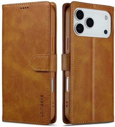 LC.IMEEKE Hoesje - Geschikt voor iPhone 17 Pro Hoesje - LC.IMEEKE Luxe Book Case - Bruin