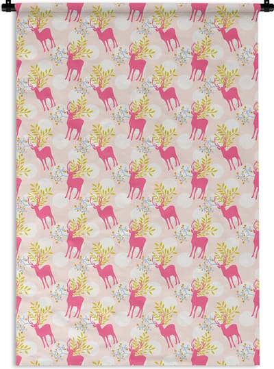Wandkleed - Wanddoek - Hert - Roze - Patronen - 120x180 cm - Wandtapijt