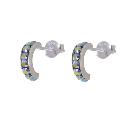 Behave – Oorbellen – 925 Sterling Zilveren Kleine Oorring met multi Kristal steentjes