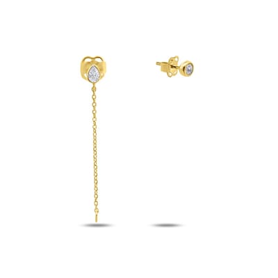 New Bling 9NBSAM-G230284 Gouden Earparty met Zirkonia - Met kettinkje - 3,2mm Zirkonia - Druppel 3,7x2,7mm - 14 Karaat - Goud