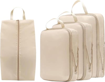 Reis Kleding Organizers - Opbergzakken Set - Ruimte Besparen - Waterdicht Compressie Ontwerp - 4 Delig Set - Beige