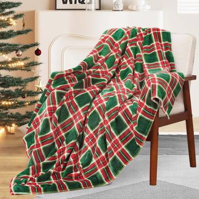 Knusse fleece plaid deken voor bank en slaapbank - Zachte en warme geruite deken in rood en groen, lichtgewicht 127 x 152 cm
