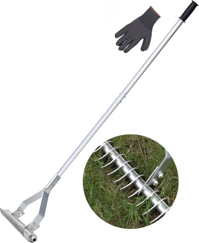Gazon hark - Dood gras verwijderaar - Gazon onderhoud - Verdikt roestvrij staal - 20 inch breed
