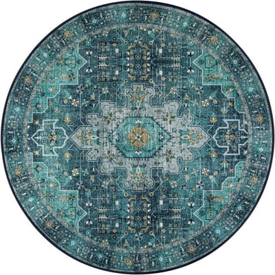 Wasbare Ronde Kleden Boheemse Cirkelkleden voor Woonkamer Entree Rond Vloerkleed Bloemen Antislip Tapijt voor Slaapkamer Eettafel 40X40cm-16x16in