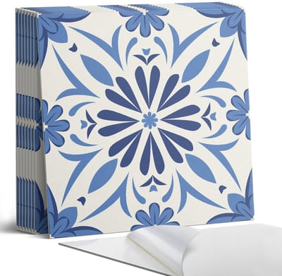 Coloray Plaktegels - Bloemenpatroon op de achtergrond Portugese Tegels - 30 cm x 30 cm - Blauw Plaktegels - 9 stuks - Vierkant PVC Tegels - Plaktegels Keuken - Zelfklevende Vloertegels - Vinyl Tegels Zelfklevend - Zelfklevende Tegels