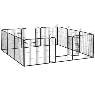 Merax Hondenren 80 cm Hoog – 12 Panelen – Puppyren Met 2 Deuren – Metalen Buitenren Voor Honden Konijnen Cavia's – Binnen En Buiten Gebruik – Opvouwbaar – Grijs