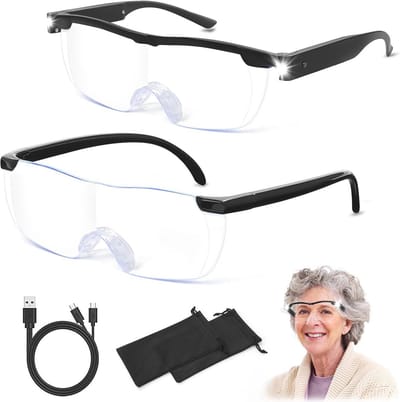 Vergrootglas met Licht voor Handenvrij Gebruik - 200% & 160% Vergroting - USB Oplaadbaar en Anti Blauw Licht - Set van 2