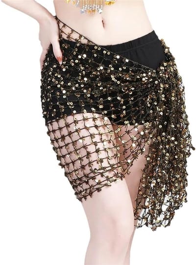 Dans Heupsjaal - Paillettenrok - Feestelijke Optredens - Geweven Wrap - 160cm Lengte - Zwart
