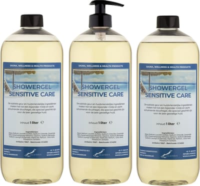 Douchegel Sensitive Care 1 Liter - set van 3 stuks - met gratis pomp - Showergel