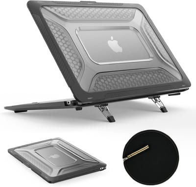 Hoes Geschikt voor MacBook Air 15 inch Hoes M4 M3 M2 2025 2024 2023 Hoes Zwart shockproof heavy duty hoesje - Macbook Air A3114/A2941 M4/M3/M2 case met Opvouwbare kickstand hoes hardcover