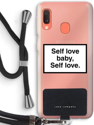 Case Company® - Hoesje met koord geschikt voor Samsung Galaxy A20e hoesje met Koord - Self love - Telefoonhoesje met Zwart Koord - Bescherming aan alle Kanten en Over de Schermrand