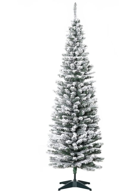 Kunstkerstboom 210 cm – Met Sneeuw Bedekte PVC-takken, Opvouwbaar, Met Metalen Standaard, Groen/wit