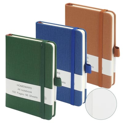 Notitieboek A6 - 3-pack met Witte Pagina's - 192 pagina's - Groen, Bruin en Blauw