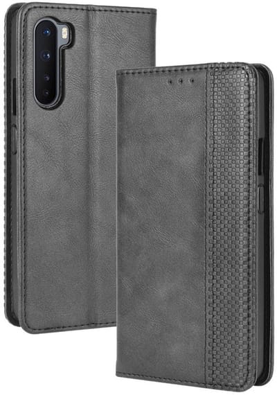 Coverup Hoesje - Geschikt voor OnePlus Nord Hoesje - Coverup Vintage Style Book Case - Zwart