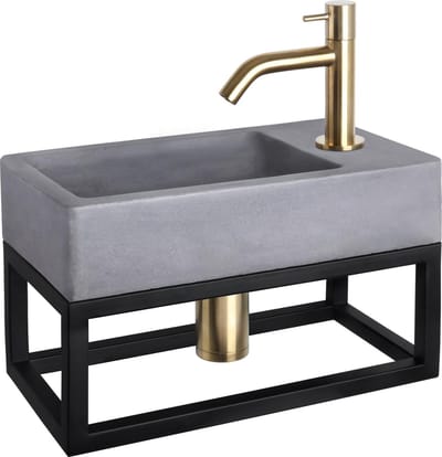 Differnz Force Fonteinset - Beton donkergrijs - Kraan gebogen mat goud - Met handdoekrek - 40 x 22 x 9 cm