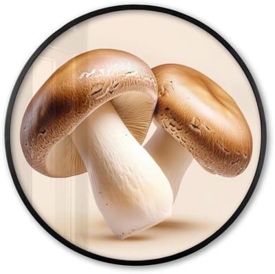 Poster in lijst Rond - Fotolijst 60x60 cm - Posters - Champignons - Zacht - Beige - Ronde posterlijst zwart - Decoratie - Wanddecoratie woonkamer - Muurdecoratie slaapkamer