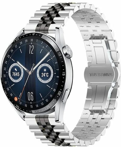 By Qubix - 22mm - Stalen band - Zilver / zwart - geschikt voor Huawei Watch 3 / 4 / 5 (pro) - 46mm & geschikt voor Huawei Watch GT / GT 2 / GT 3 (pro) / GT 4 (pro) / GT 5 (pro) / GT 6 (pro) 46mm / Ultimate / Ultimate 2