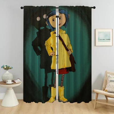 Gordijnen Kinderkamer Coralines Huis Interieur Gordijnen voor Woonkamer Halloween Decoratie Verduisterend Gordijn Shades Scheidingswand W50xH70cmx2pcs-CL