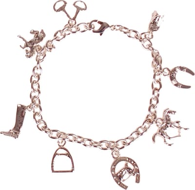 Kinderarmbandje met Paarden Bedeltjes - Zilverkleurig - Stijgbeugel, Hoefijzer, Schommelpaardje, Rijlaars, Bit