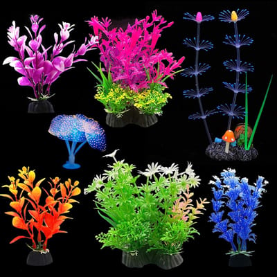Kunstmatige Glow-in-the-Dark Koraal en Waterplanten voor Aquariumdecoratie - Set van 7 Ornamenten voor een Kleurrijk Onderwaterlandschap